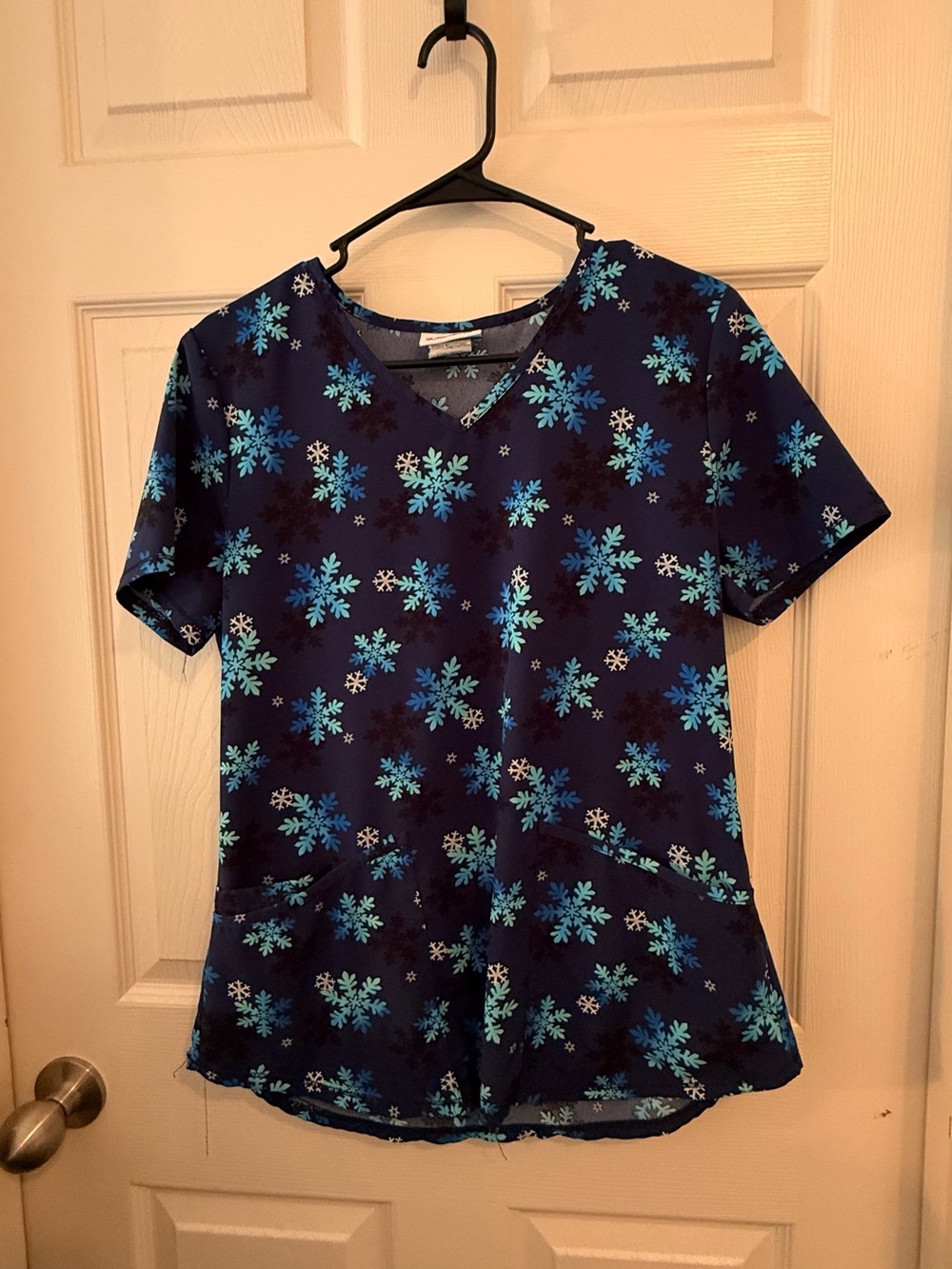 Scrubstar Navy Blue Snowflake V-Neck scrub top